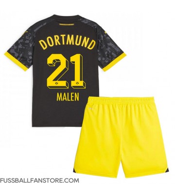 Borussia Dortmund Donyell Malen #21 Replik Auswärtstrikot Kinder 2023-24 Kurzarm (+ Kurze Hosen)